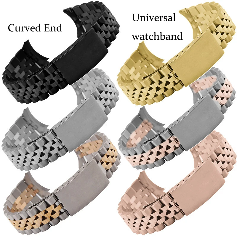 Premium Stainless Steel Curved End Watch Strap with Adjustment Tools