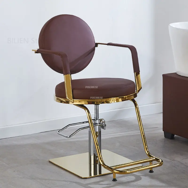 

Modern Stainless Steel Barber Chairs Light Luxury Retro Lifting Swivel Barber Chairs Makeup Backrest Silla De Barbero Furniture