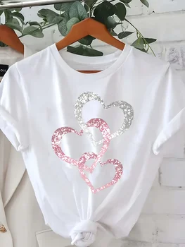Heart Print Patterns Spring and Summer Fashion Women'S Clothing Women'S Casual Short Sleeve TShirt with Three  Aesthetic Clothes 1