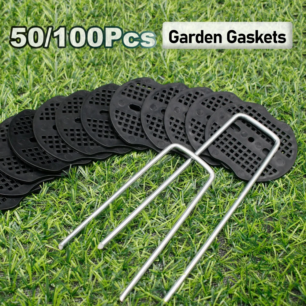 50 pz Paesaggio Staple Guarnizioni di plastica Buffer Rondella Giardino Graffette Stakes Pad Yards Pins Guarnizione per Outdoor Weed barriera tessuto