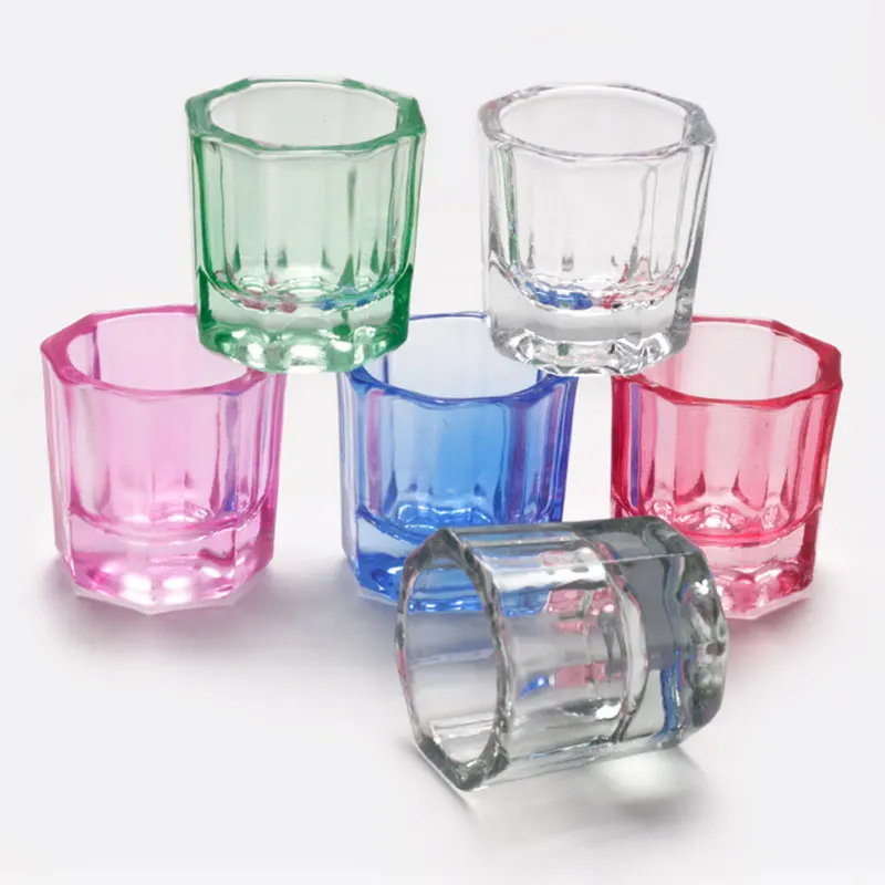 1PC Crystal Glass Acrylic Powder Liquid Nail Cup Colorful Clear Dappen Dish Lid Bowl Cup Holder Equipment Nail Art Tools