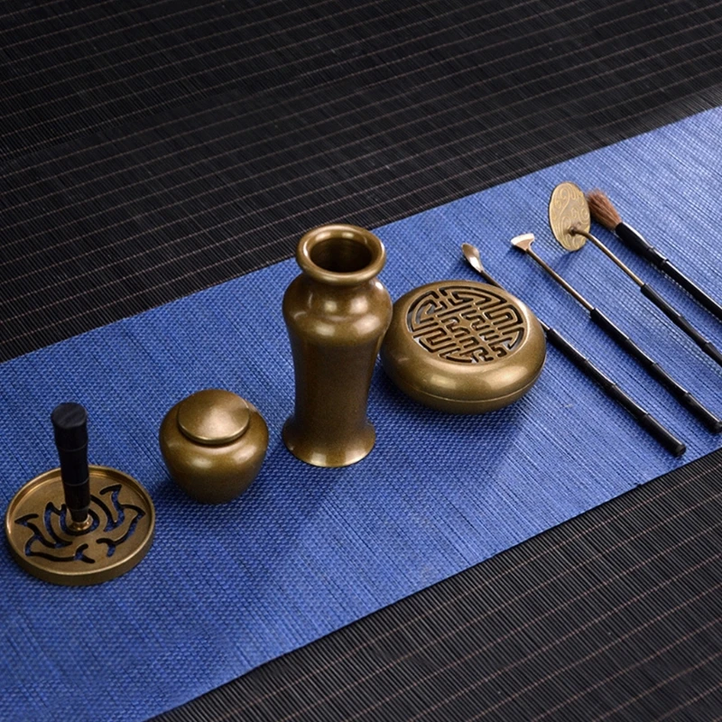 

8Pcs Copper Incense Road Appliances Set Metal Censer Incense Press Gift Supplies for Studio Thinking Present