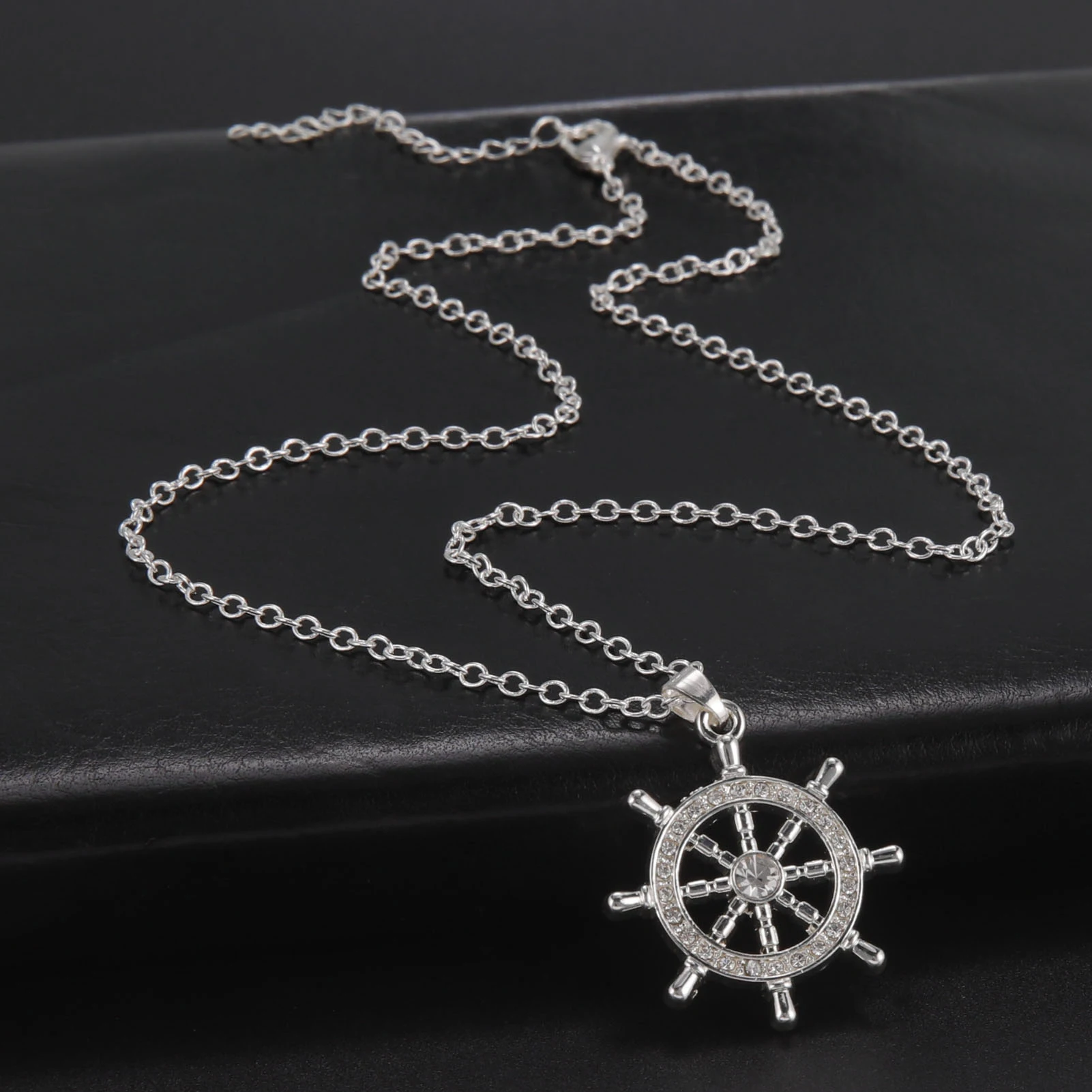 Jeshayuan Alloy Rhinestone Buddhist Dharma Wheel Pendant Necklace For Women Amulet Neck Chain Jewelry