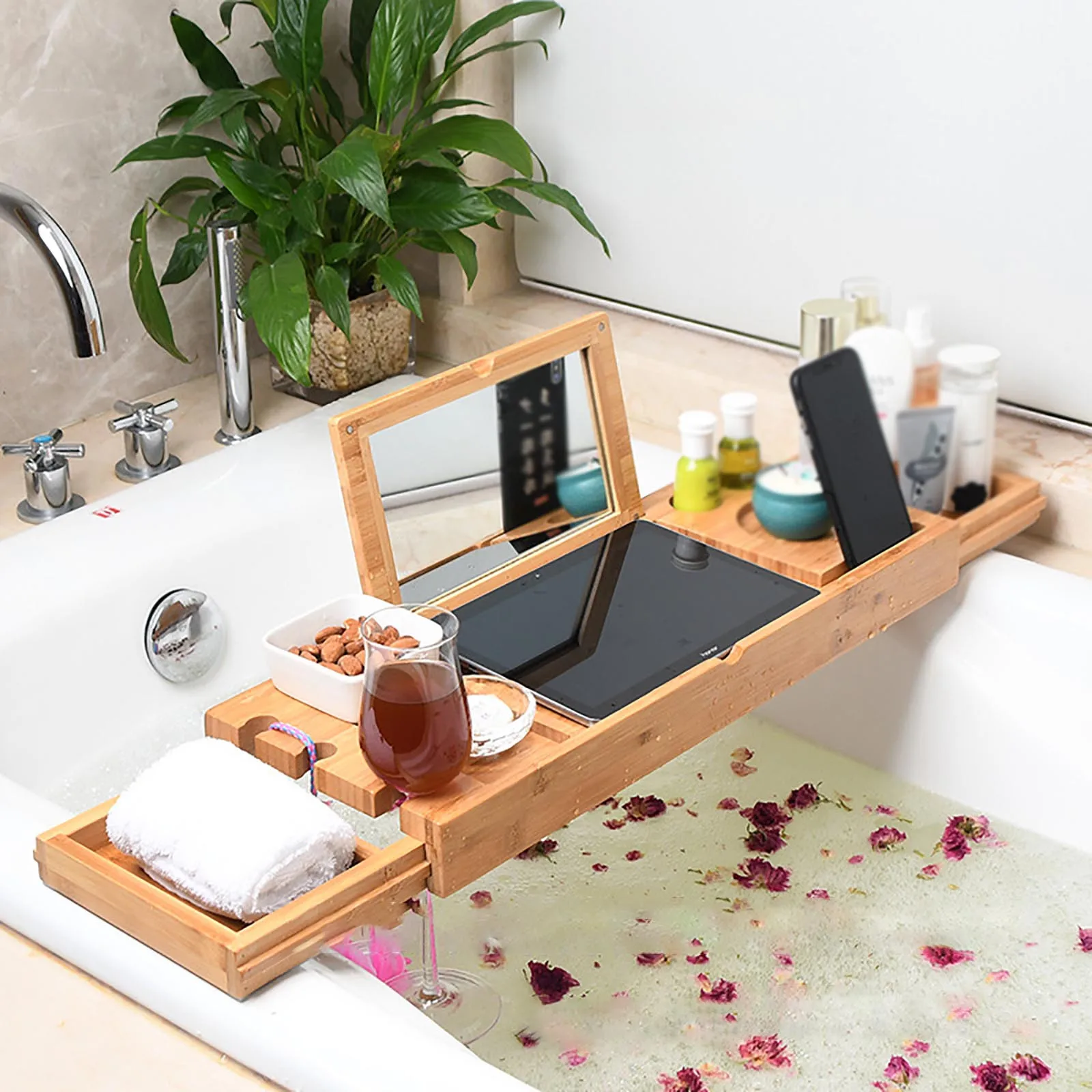 Bathtub Tray Wine Holder Spa Organizer Caddy Book Bathtub Caddy