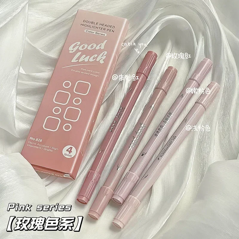 Pastel Color Highlighter Pen Double Headed Marker Pens Fluorescent Pen Drawing Highlighters Cute Stationery School Supplies 4Pcs highlighter marker highlighter pen marker pen
