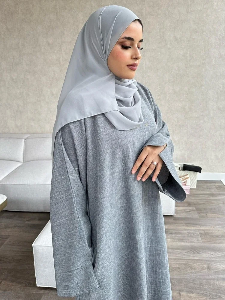 Ramadan Linen Closed Abaya for Women Dubai 2024 New Luxury Plain Muslim Hijab Dress Turkey Abayas Eid Islam Clothing Kaftan Robe