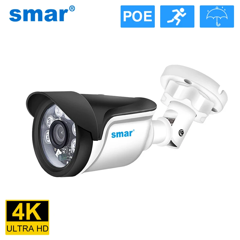 Smar H.265 4K 8MP 4MP 2MP POE IP Camera Outdoor Waterproof CCTV H.265 Network Bullet Camera 2.8mm Wide Lens P2P Onvif XMeye APP