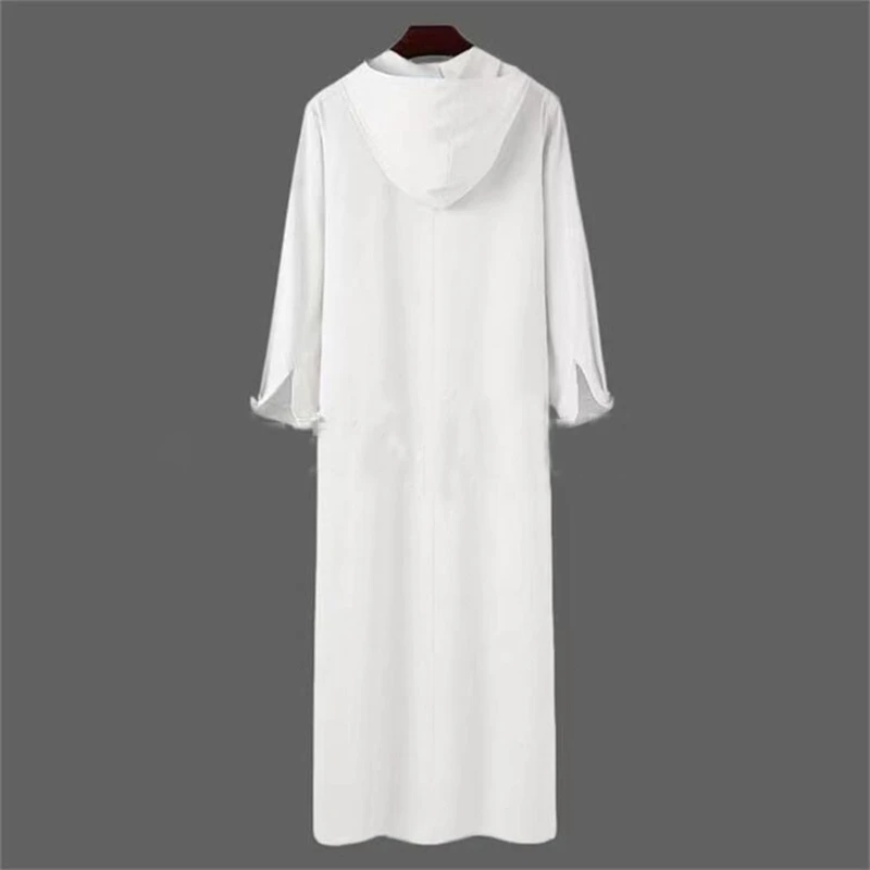 Muslim Hooded Robes Multi-pockets Kaftan Middle East Buttons Jubba Thobe for Men