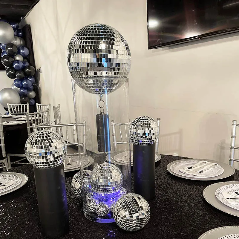 Silber Disco Spiegel Kugeln, Weihnachten Kugeln Hängen Spiegel Disco Ball  Reflektierende Helle Disco Ball für Weihnachten