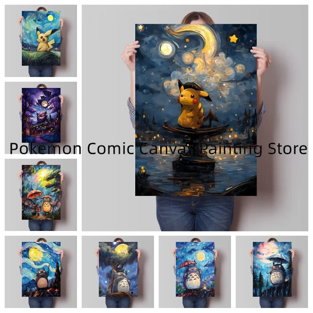 

Japanese Anime Pokémon Pikachuvan Gogh Painting Manga Artwork Stickers and Posters Wall Stickers Home Room Decor Children's Gift