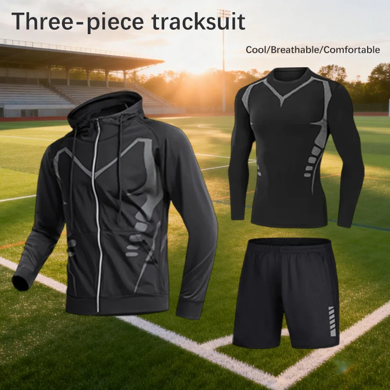 Men's Trendy Three Piece Tracksuit Set Comfortable Breathable Jogging Sports Suit Fashion Gym Outfits Clothing