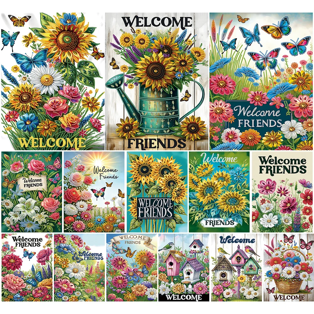 30*40cm Partial Special Shaped Welcome Flowers Decor 5D DIY Drill Diamond Painting Diamond Embroidery Crafts for Wall Home Decor