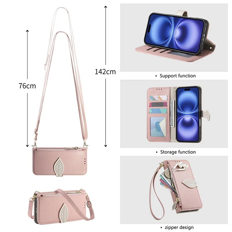 Leather Crossbody Wallet Case with Wrist Strap and Card Holder