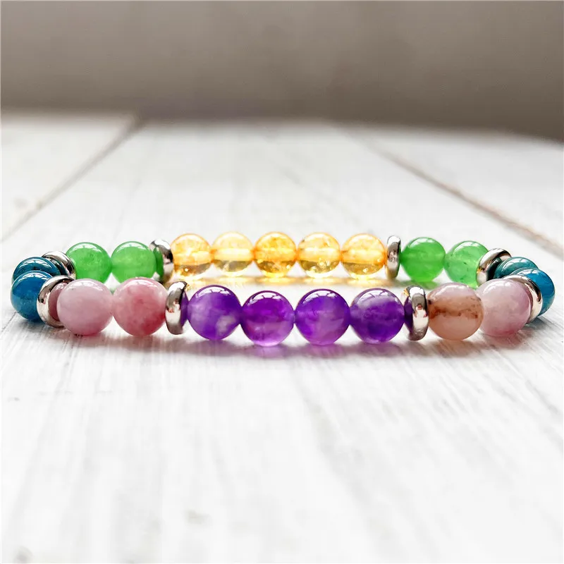 Natürliches Apatit-, Citrin- und Amethyst-Armband, runde Perlen, grüne Aventurin-Armreifen, modische Chrysokoll-Geschenke für Damen und Herren, Yoga – Detail 3