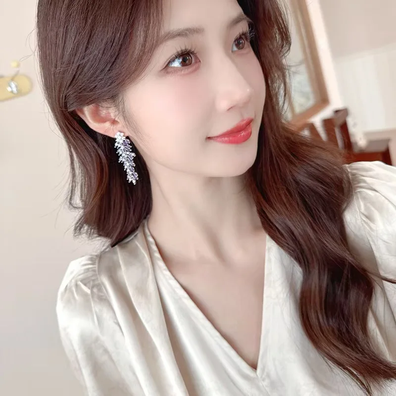 Wisteria flower earrings  Long versatile stylish Purple zircon design 3