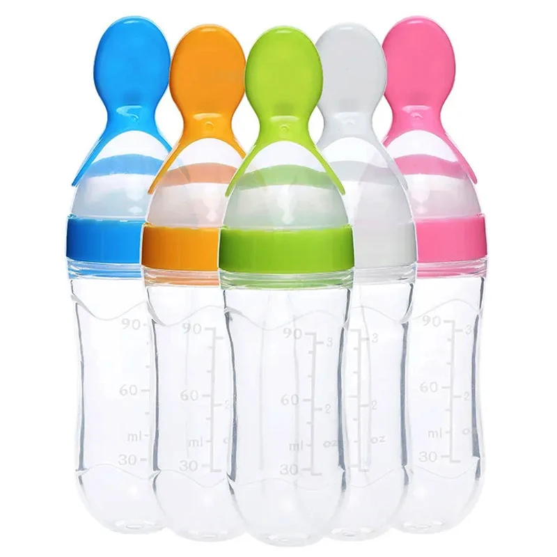 Baby Silicone Suction Cup Squeezing Bottle Feeding Training Spoon Grain Complementary Feeding Device Safety Tableware For baby feeding utensils