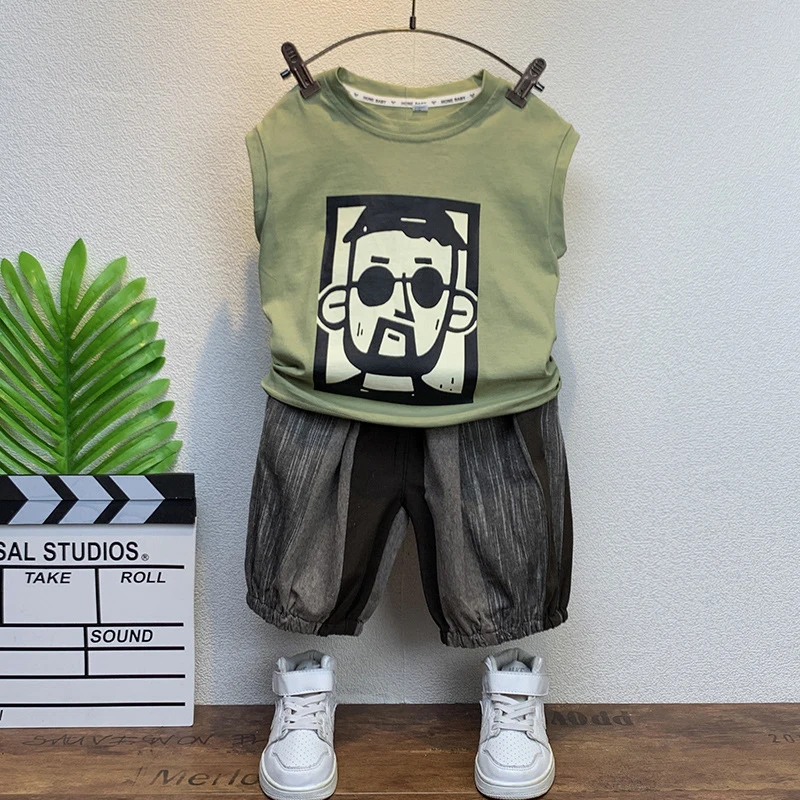 

Baby Boy Clothes Children Clothing Sets Summer Wear Vest Handsome Kids Suit Toddler Tops Sleeveless T-shirt Cotton 2pcs 2-10y