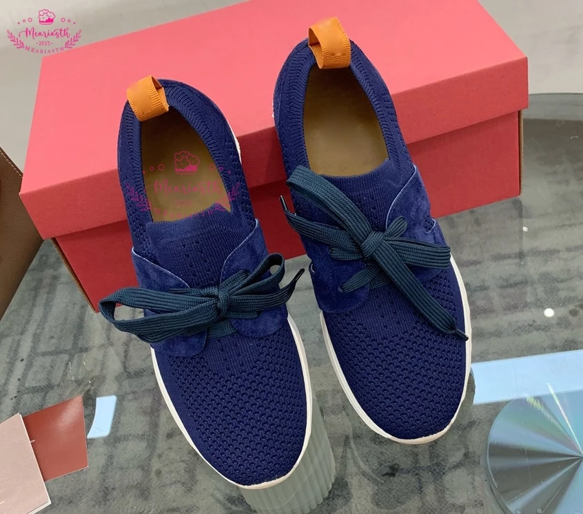 

Кроссовки мужские/женские вязаные, лоферы, круглый носок, на шнуровке, плоская подошва, Повседневная эластичная дышащая удобная Роскошная Брендовая обувь