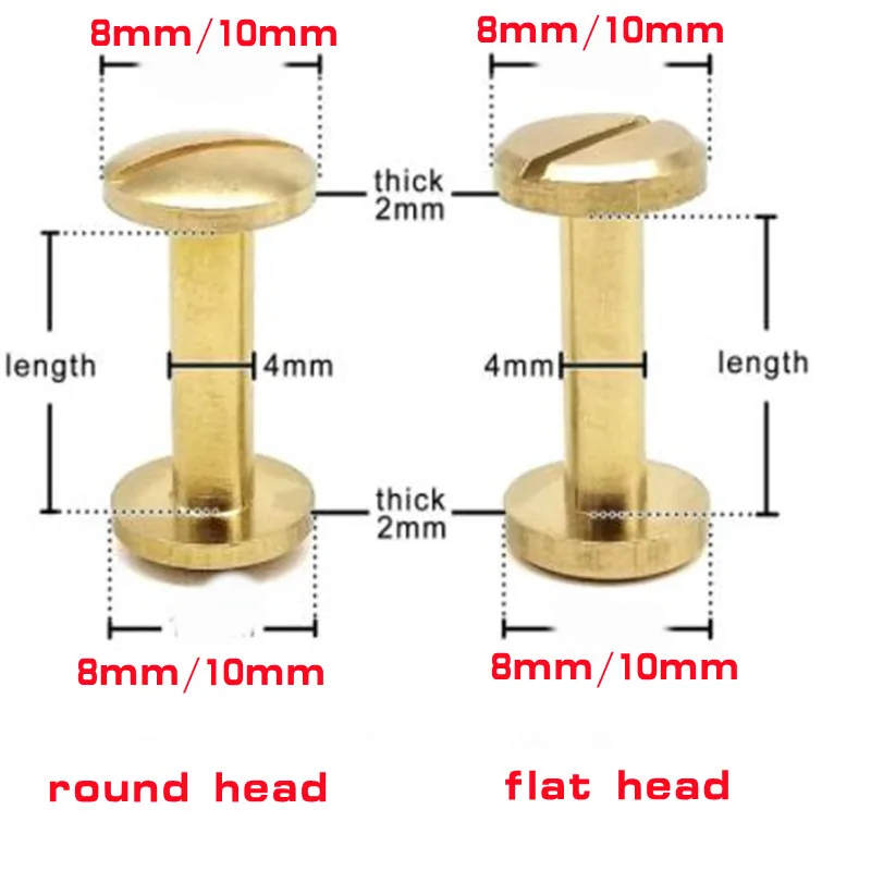 Sourcing Map Confezione Da 25 Viti Chicago In Ottone, 3 X 8 Mm, A Testa Piatta, Rivetti Per Rilegatura, Per Fai Da Te In Pelle, Cinturino In Ottone - Foto 4