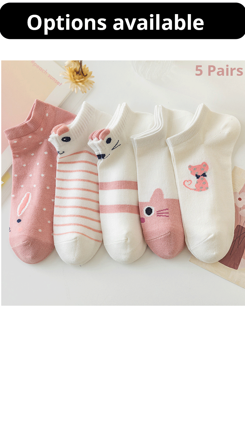 5 Paar Damen kurze Röhren socken rosa Katze dünn vier Jahreszeiten niedliches Boot socken top in trend igen Socken – Detail 7