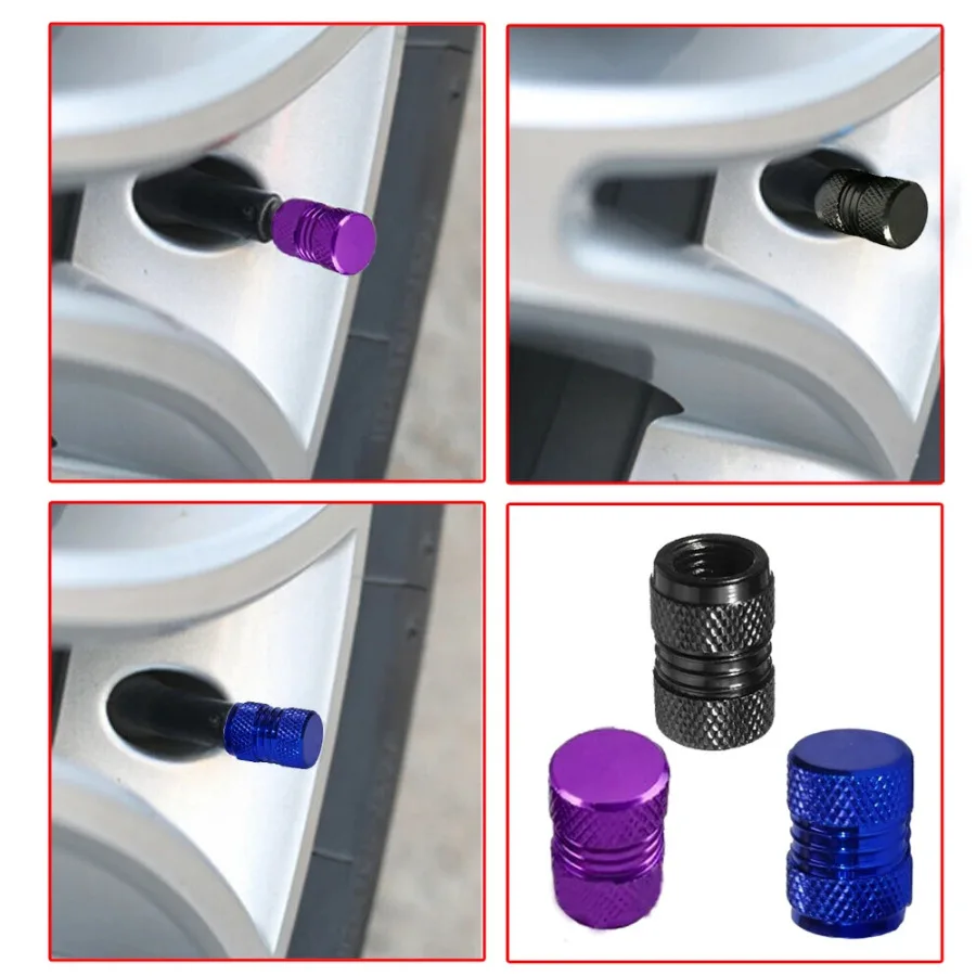 

4Pcs Car Wheel Tire Valve Stems Dust Cover Auto Tire Nuts Cap Knurling Style Tire Valve Cap Aluminum Stem Air Valve Caps