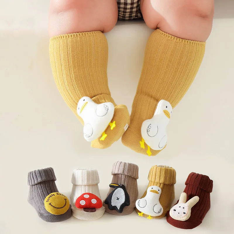 

New Children's Socks Double Needle Cotton Cute Doll Cartoon Male Baby Socks Glue Dots Non-Slip Soft Female Baby Mid-Thigh Socks