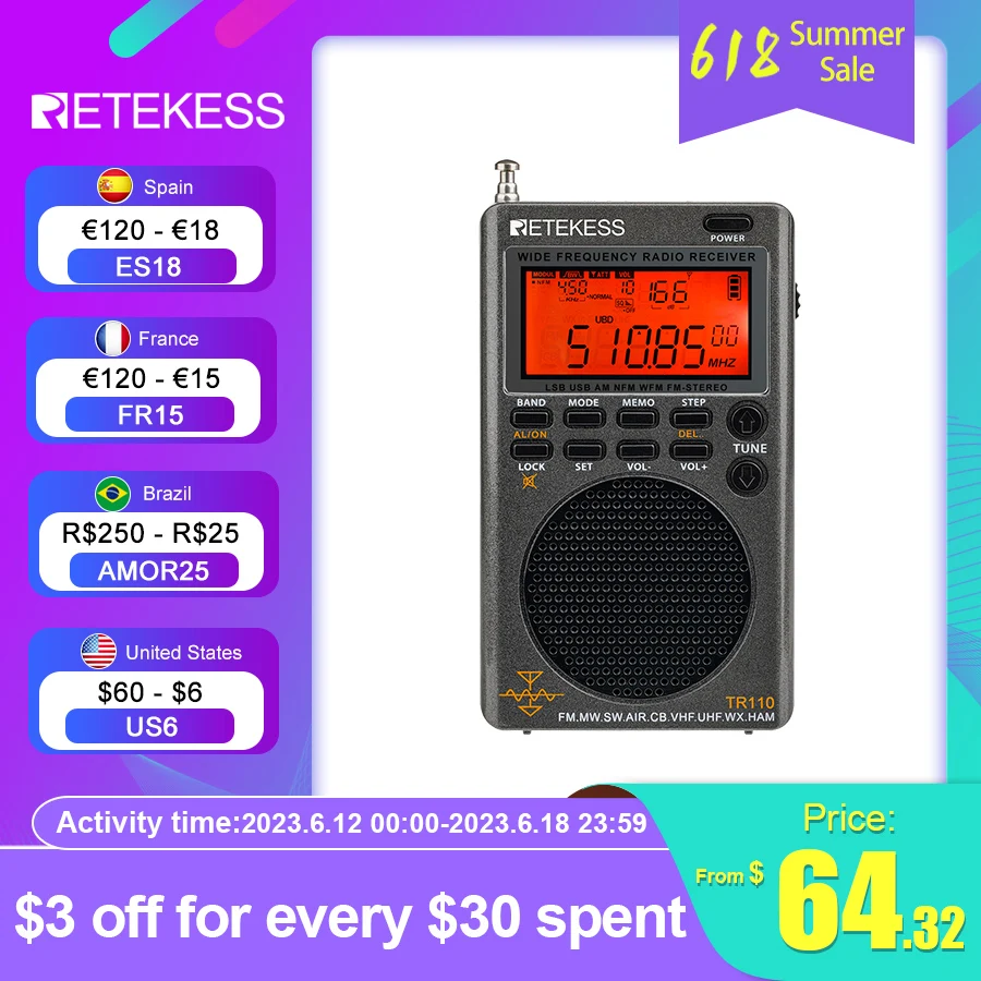 Retekess TR110 רדיו FM מקלט נייד SSB Shortwave רדיו AM FM כל גלים מלא ...