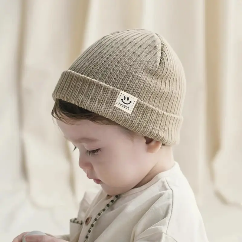 Newborn Spring Hat Crochet Smiling Badge Infant Bonnet Baby Cap For Girls Boys Kids New Baby Spring Autumn And Winter baby hat