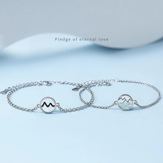 Silvology 925 Sterling Silver Leather Rope Bracelets Sea Oath Mountain  Promise Couple Bracelets For Lovers Elegant Jewelry Gift