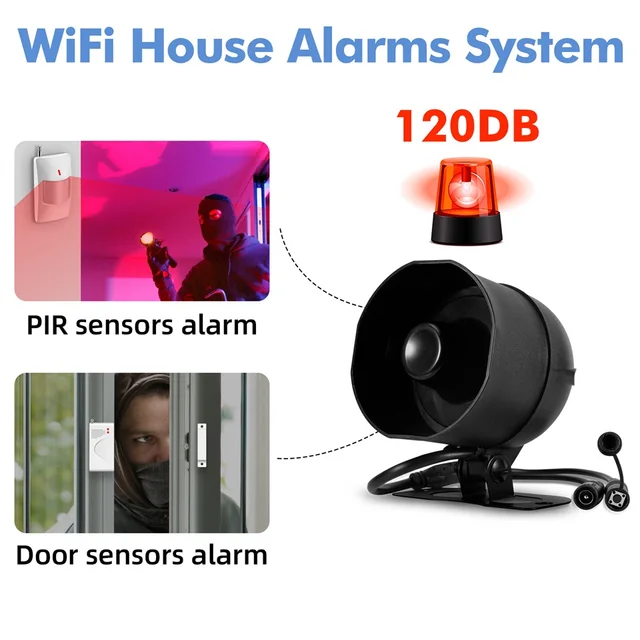 KERUI 120db Siren Alarm System WiFi Tuya Smart Speaker Alarm Kit with Motion Sensor Door Sensor for Home Security Protection 2