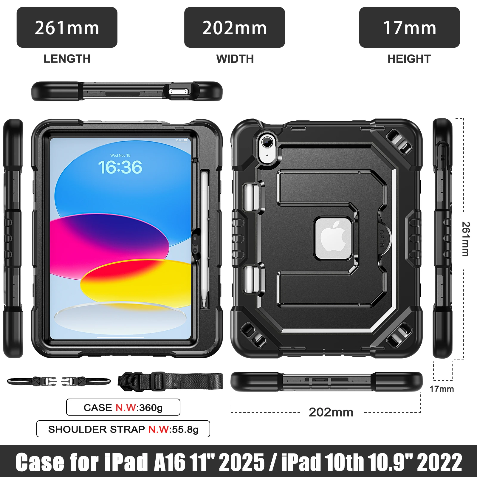 Enhanced Shockproof Smart Case with Shoulder Strap