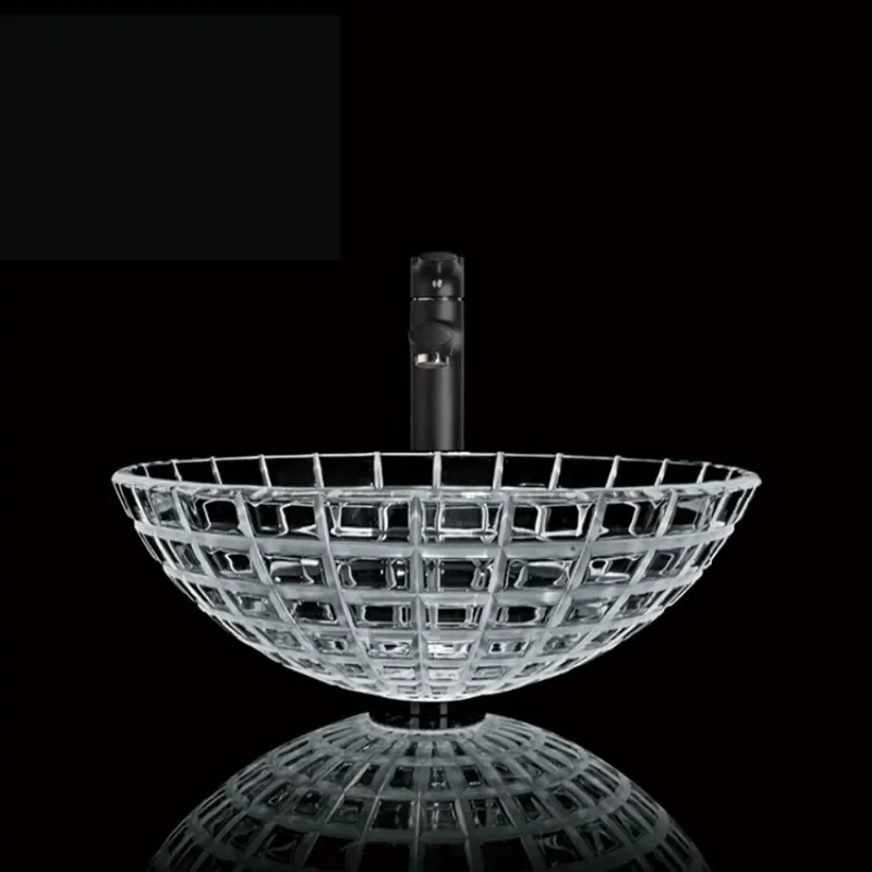 

Super Clean Crystal Glass basin Vessel Sink Above Counter Mount Round Wash Hand Basin