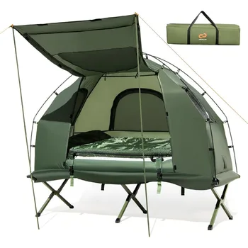 5-in-1 Folding Camping Tent Cot with Air Mattress, Pillow, Sleeping Bag & Elevated Tent Shelter 1