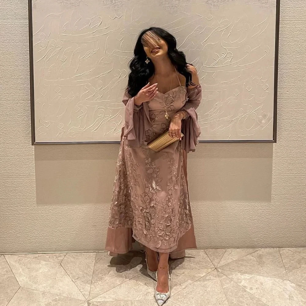 

Noble Halter Summer Formal Evening Dress For Women 2024 Saudi Arabia Long Sleeves With Embroidery Custom Gowns