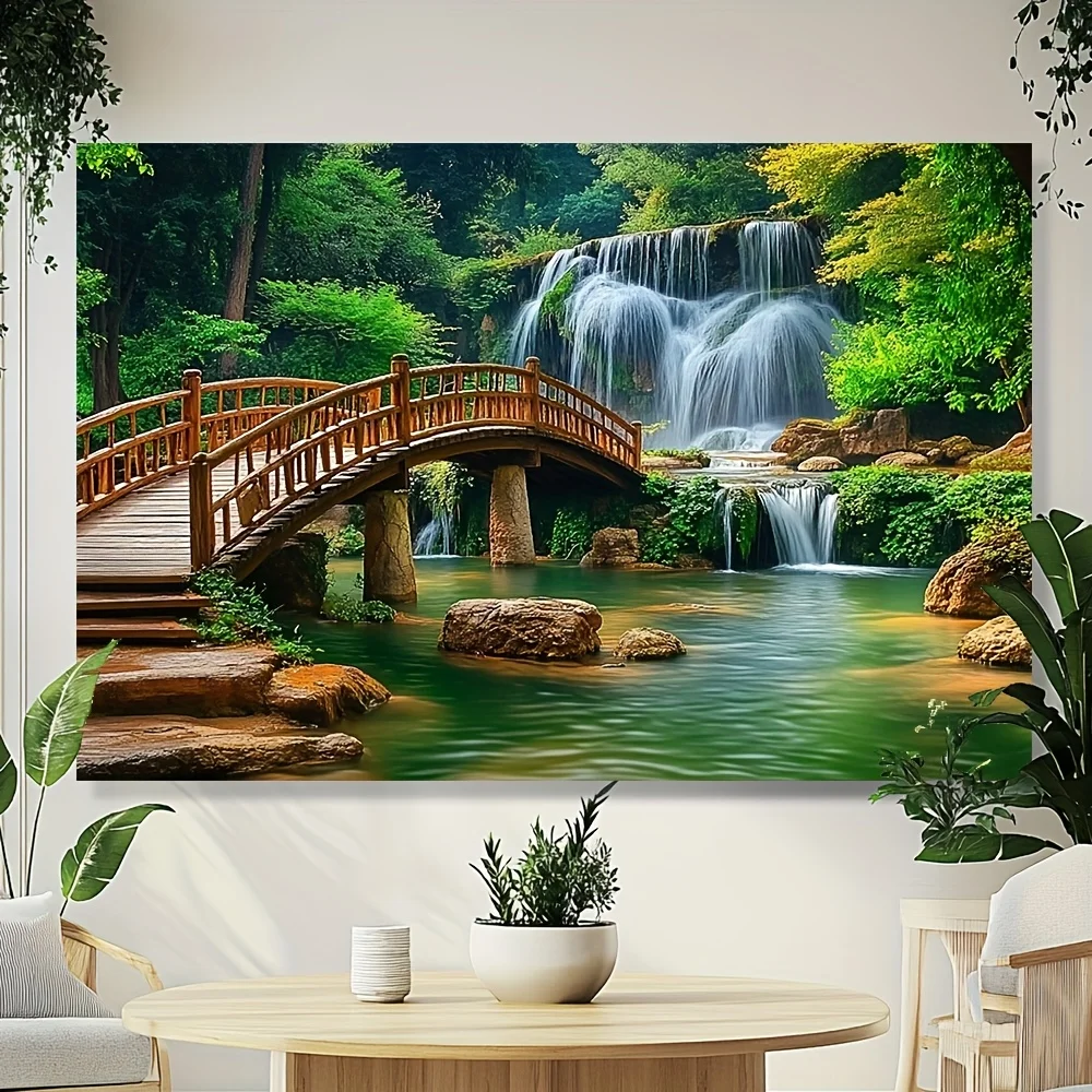 1 Stück Tropical Garden Polyester-Hintergrundstoff – Berg- und Wasserfall-Design, Hochzeit, Geburtstag, Jubiläumsdekoration – Detail 6