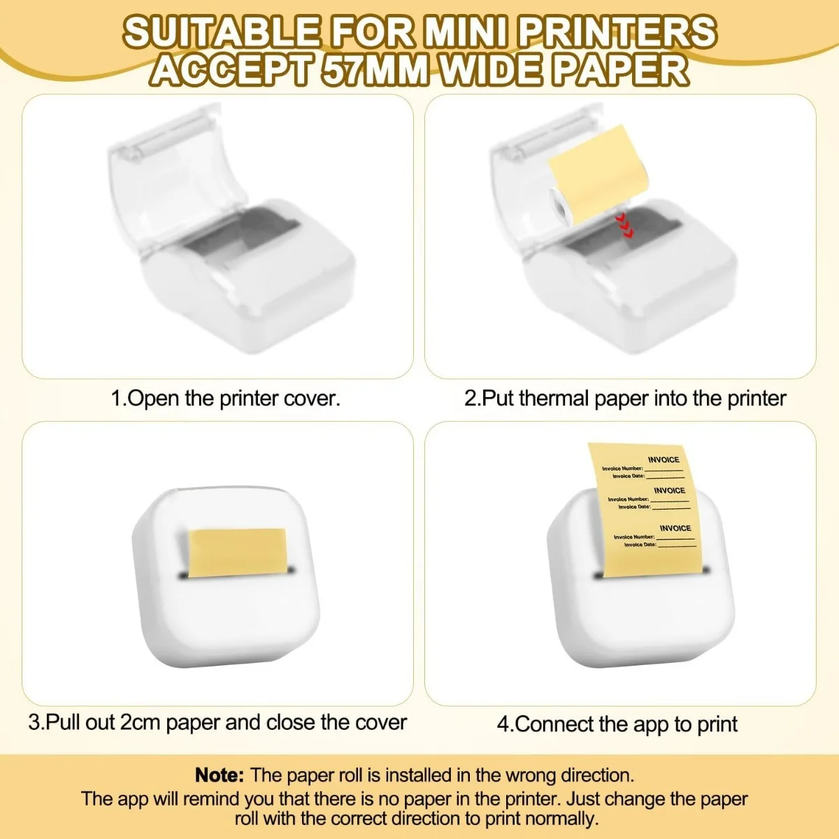 Self-Adhesive Thermal Mini Printer Paper,Compatible with Pocket Portable Printers 57 x 25mm for Sticker Labels, Photography