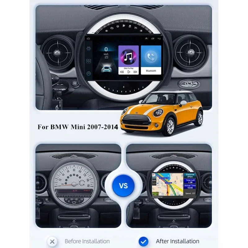 9 inch CarPlay Android 13.0 Car Stereo Radio 2+32GB for BMW Mini Cooper R56 2007-2014 Car Navigation + AHD Camera + Microphone