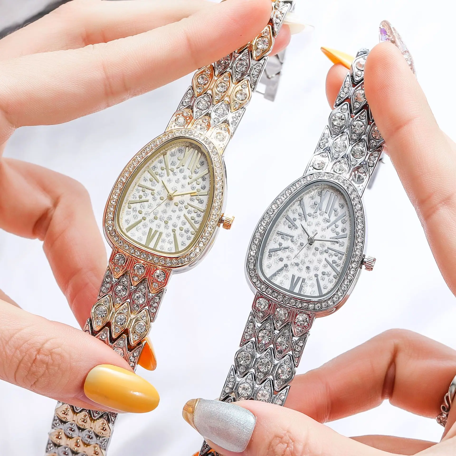 Luxury Women's Watch Metal Strap Fashion Temperament Dove Egg Rhinestone Inlay Full Diamond Strap Quartz Watch for Women Clock