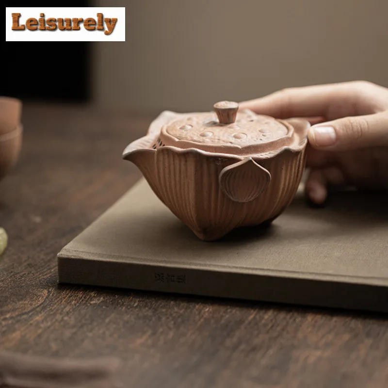 180ML Old Rock Clay Lotus Handheld Teapot Home Ceramic Non-Burning Filter Single Pot Gift Set Kung Fu Tea