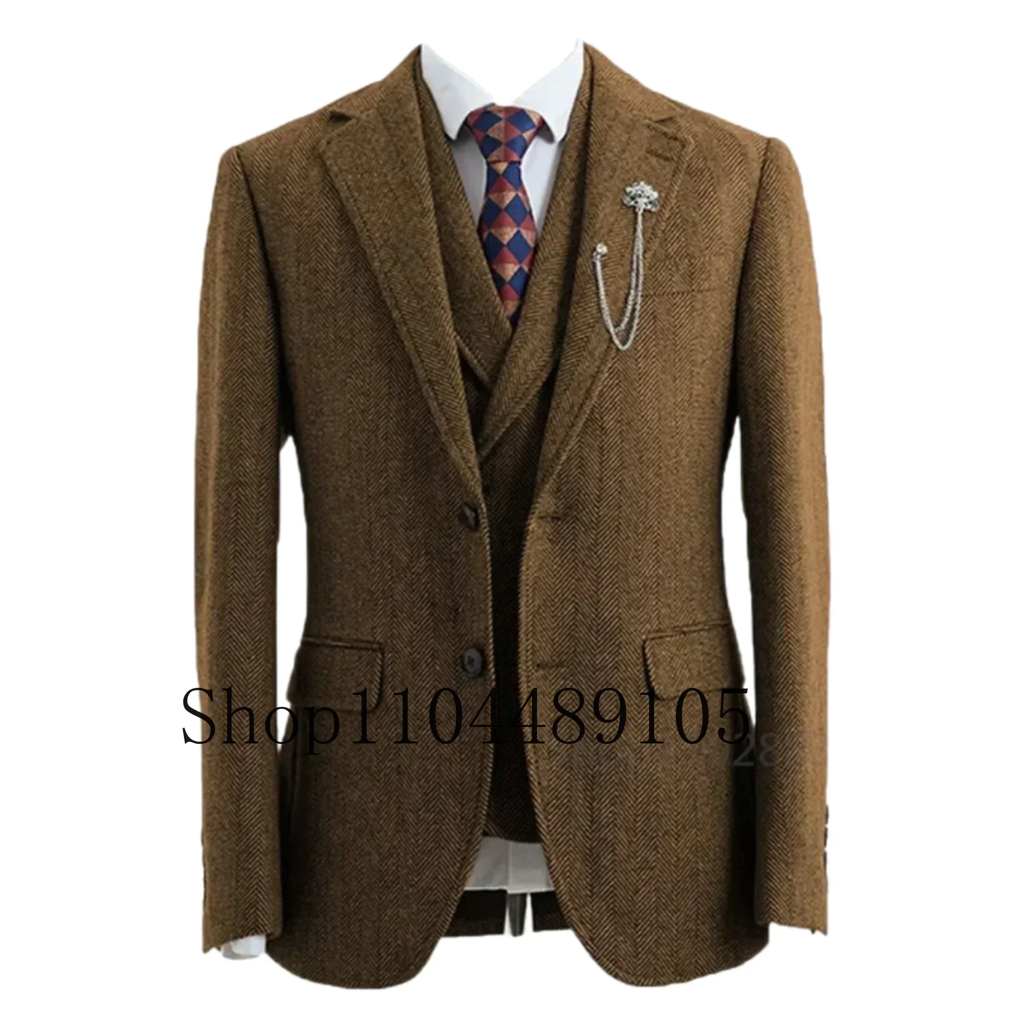 Elegant man suit three-piece herringbone suit mens suits 3 piece coarse woolen fabrics customize business activities banquet