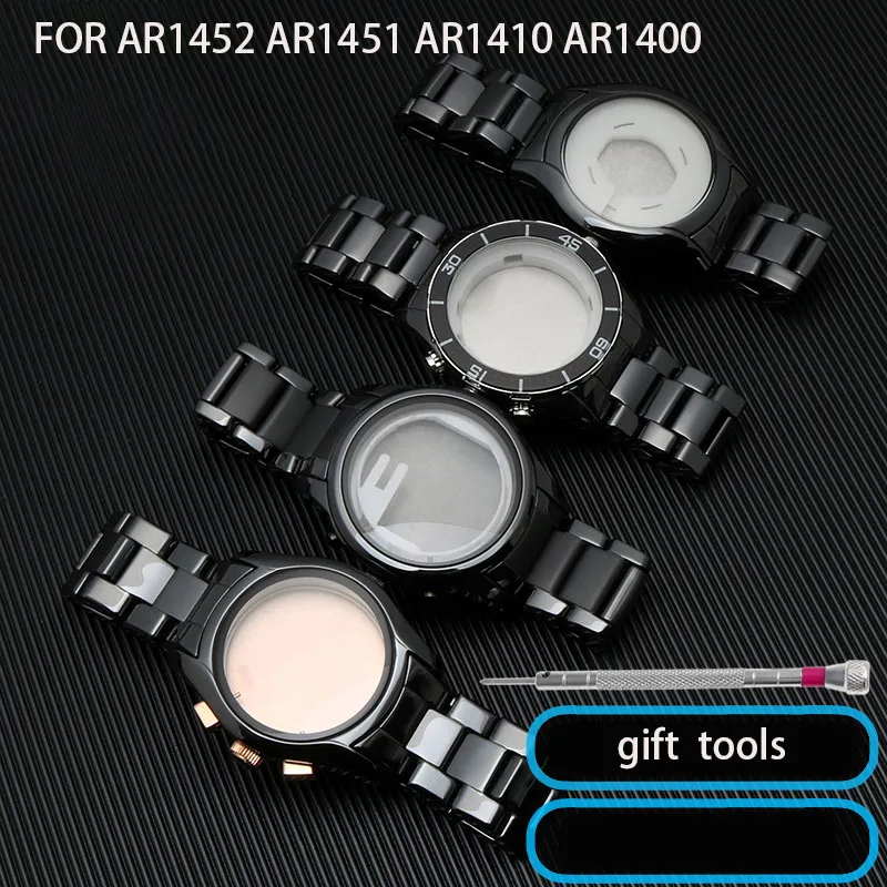

High quality ceramic strap case for Armani watch AR1451 AR1452 AR1400 AR1410 series watch accessories 22mm 24mm Man's Bracelet