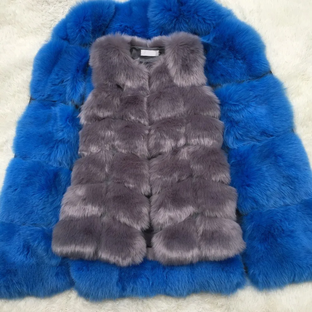 Faux Sliver Fox Fur Vest Women Winter Fashion Medium Long Artifical Fox Fur Vests Woman Warm Fake Fox Fur Coats Female Ladies parka coat