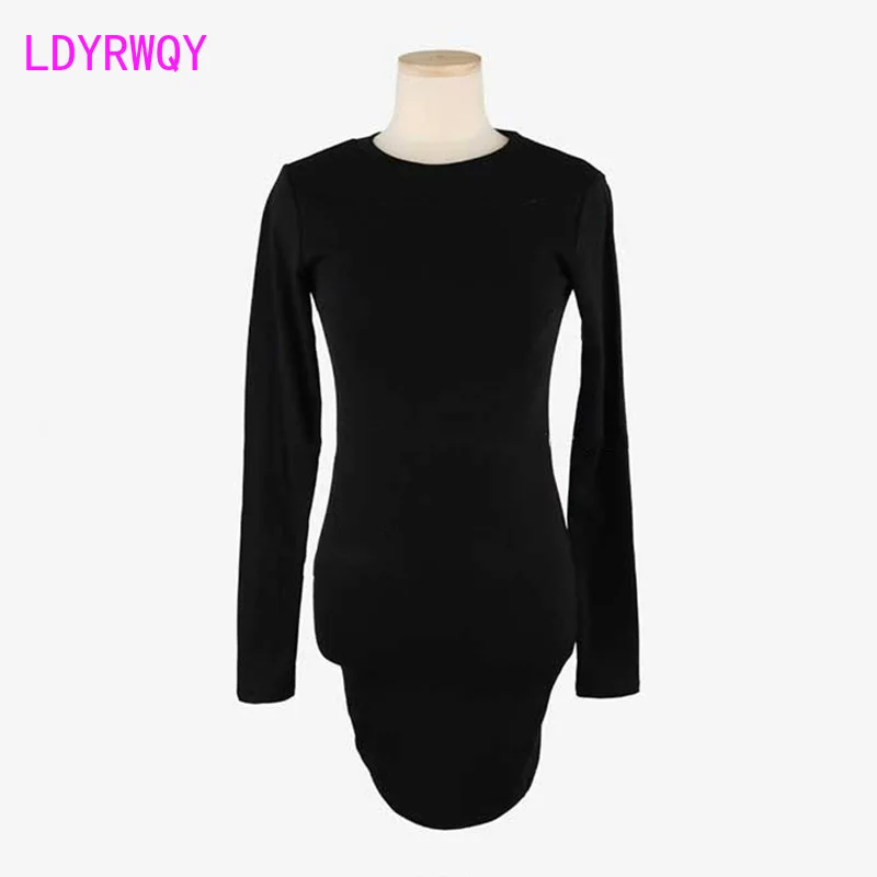 New Style Slim Fit Round Neck Showcase Body Tight and Versatile Bottom Wrap Dress for Women