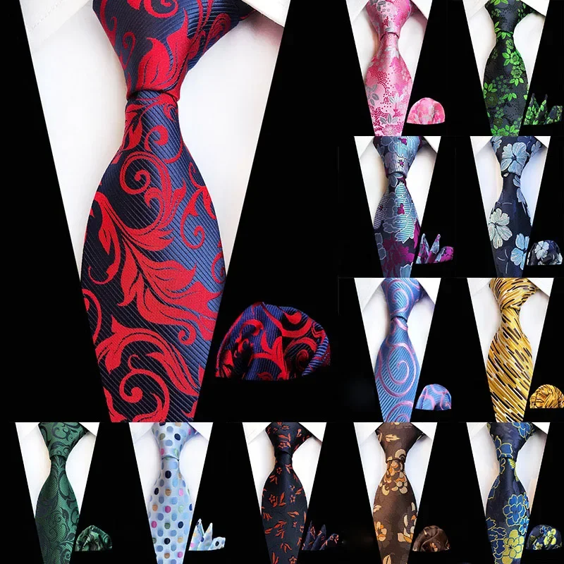 67 Colors Tie Handkerchief Set for Man 8cm Jacquard Necktie Paisley Flower Floral Neck Tie Set Wedding Evening Party Gift