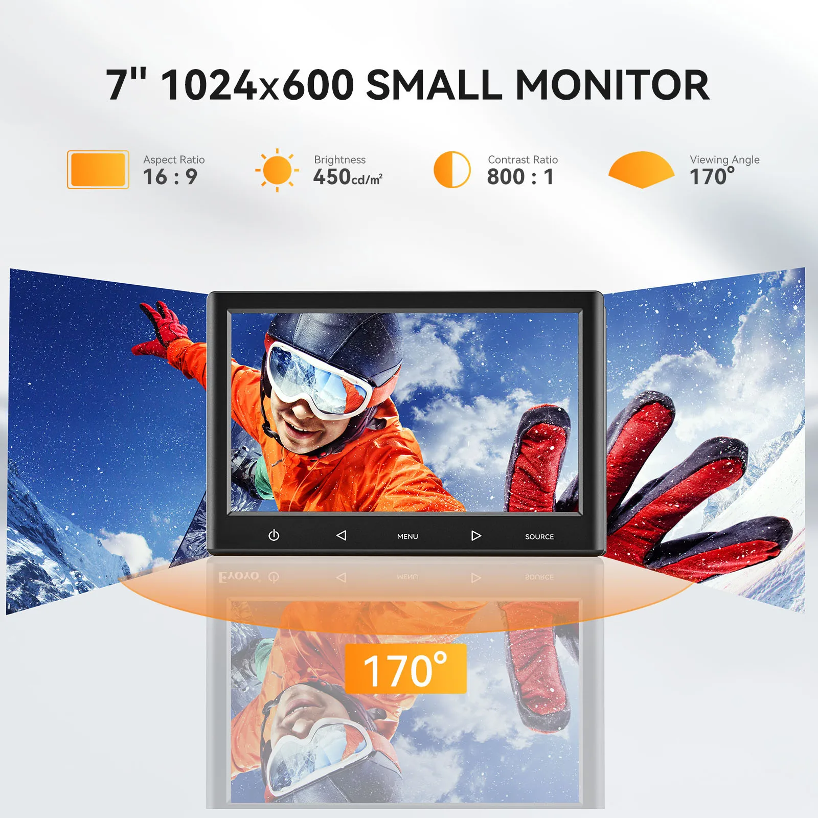 Miktver-޴ 7 ġ , 1024x600,  IPS ȭ, ̹ ̷, ø VGA/AV/HDMI ÷,   Ŀ 