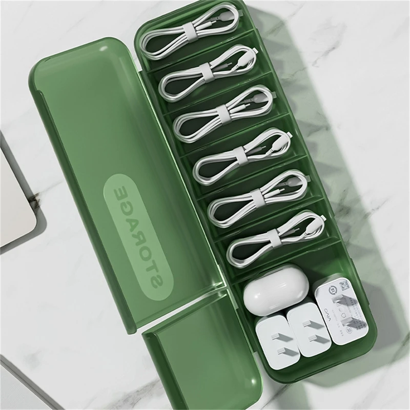 Cable Storage Box Organizer Charger Cord Storage Box With 7 Compartments Reusable Data Cable Storage Case For Home Or Travel