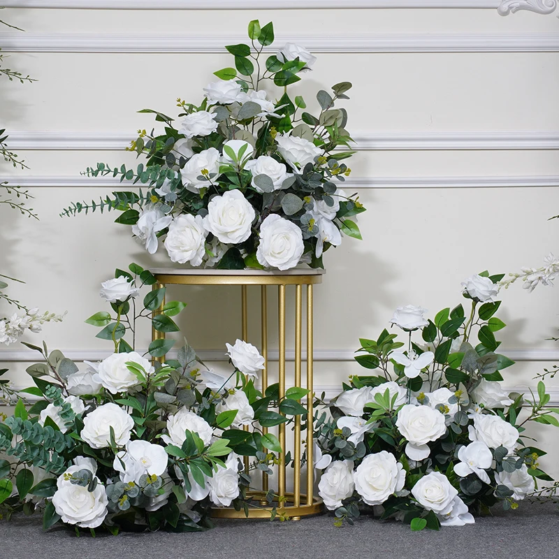 Table Centerpieces Decor Flower Wreath Crown White Rose Green Leaf Floral  Arrangement Garland Wedding Table Candlestick Supplies - AliExpress