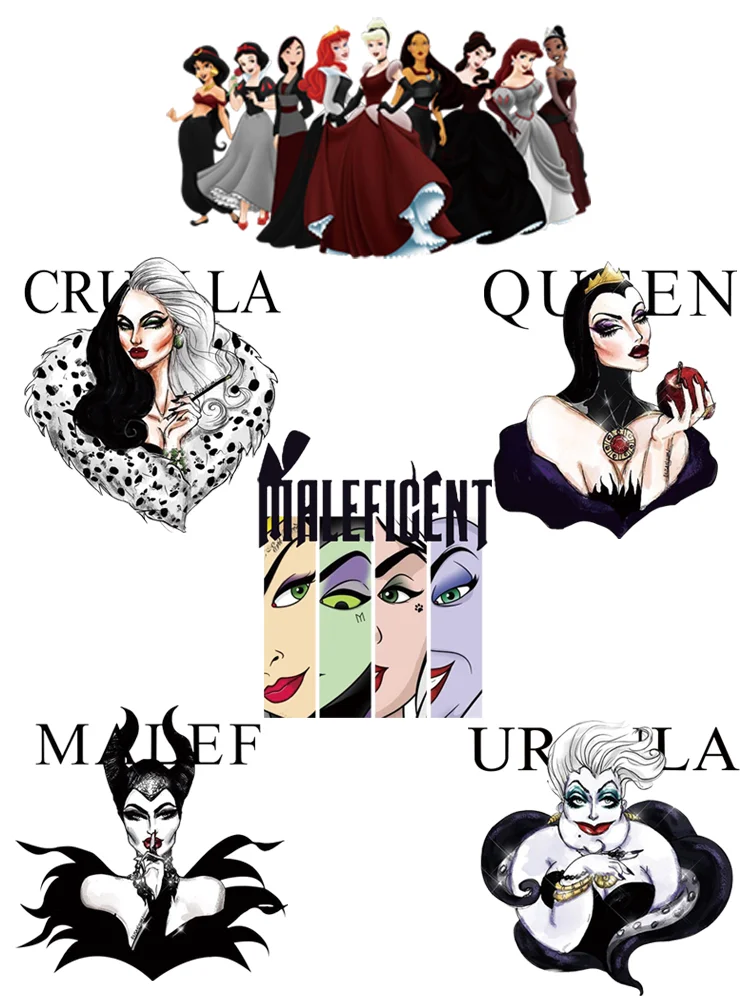Disney Maleficent Custom Patch Ursula/Cruella Iron On Transfer Thermo-Stickers Per Bambini Vestiti Applique