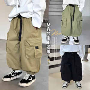 Children's Pants Boys Ankle Banded Working Pants Spring and Autumn Casual Pants Medium and Big Children 2024 Spring New Trousers