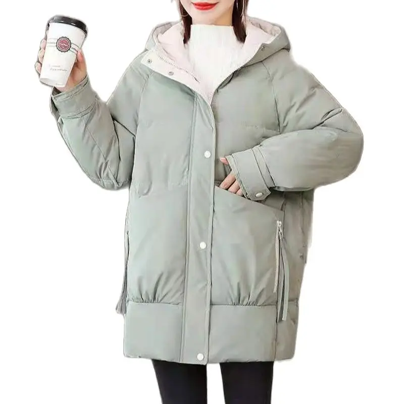 down cotton jacket women mid length winter 2023 new Korean version loose thickened cotton jacket casual women cotton jacket